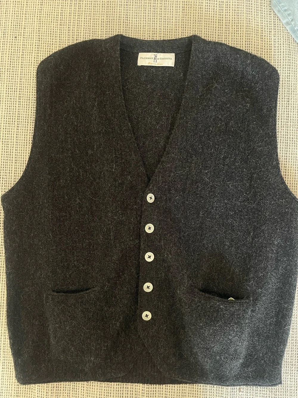 Vintage Fairway & Greene Button-Front Alpaca Sweater Classic V-Neck Vest.